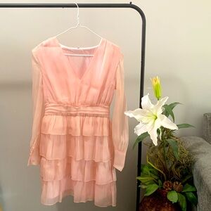Long Sleeve Layered Pink Dress